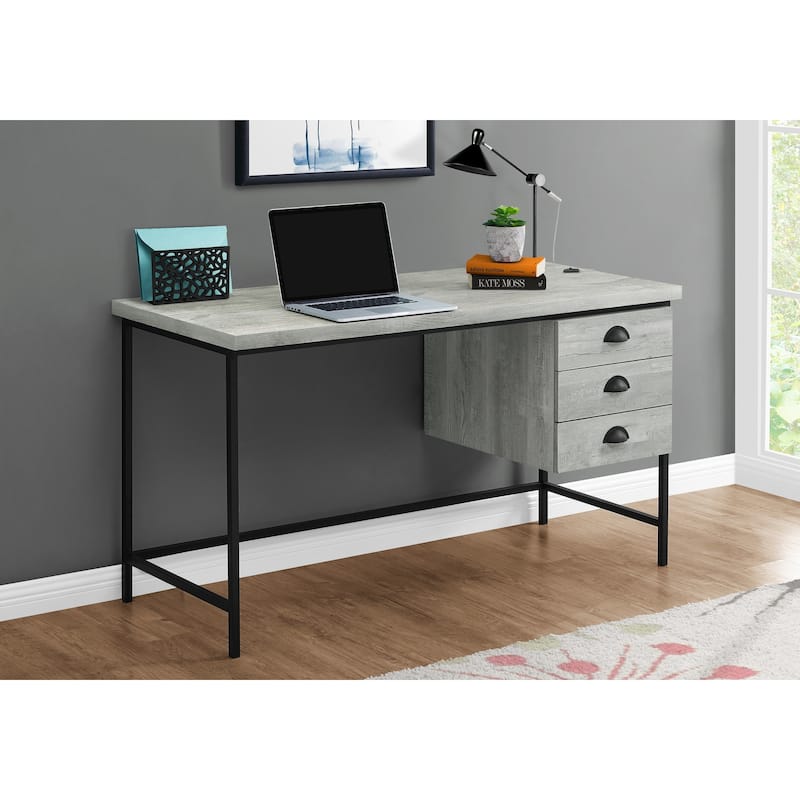 Computer Desk, Home Office, Laptop, Storage Drawers, 55"l, Work, Grey Laminate, Black Metal, Contemporary