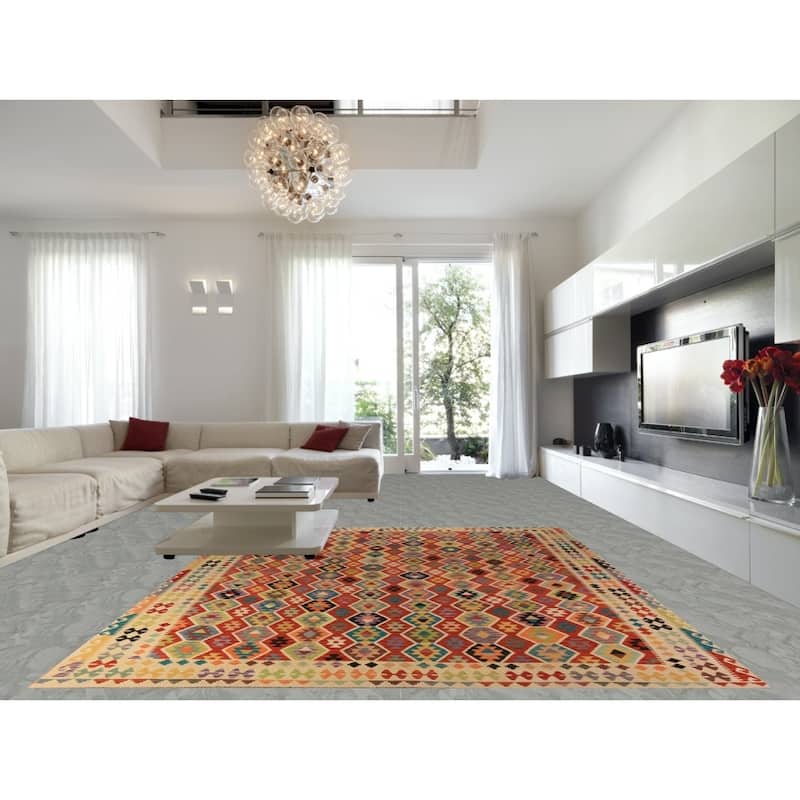 Reversable Kilim Oriental Area Rug Hand-Woven Wool Carpet - 10'3"x 13'0"