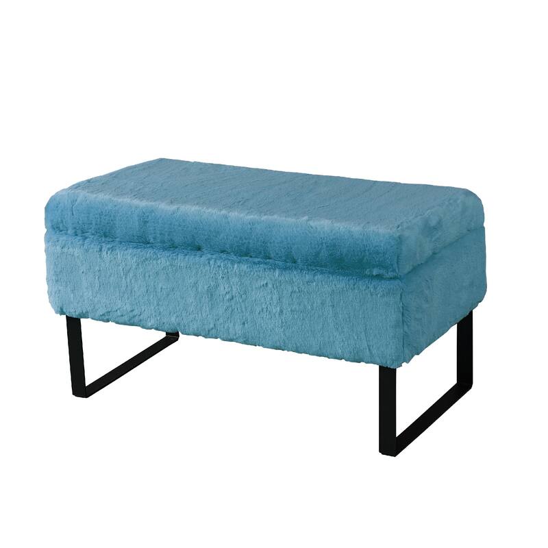 Heavy FauxFur Storage Ottoman with 2 Pillow Set