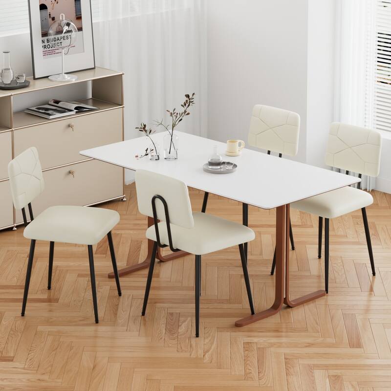 VECELO PU Leather Dining Chairs 2/4-Pack X-Back Side Chairs with Gold/Black Legs for Living room Bedroom Study Kitchen - Set of 4 - Beige