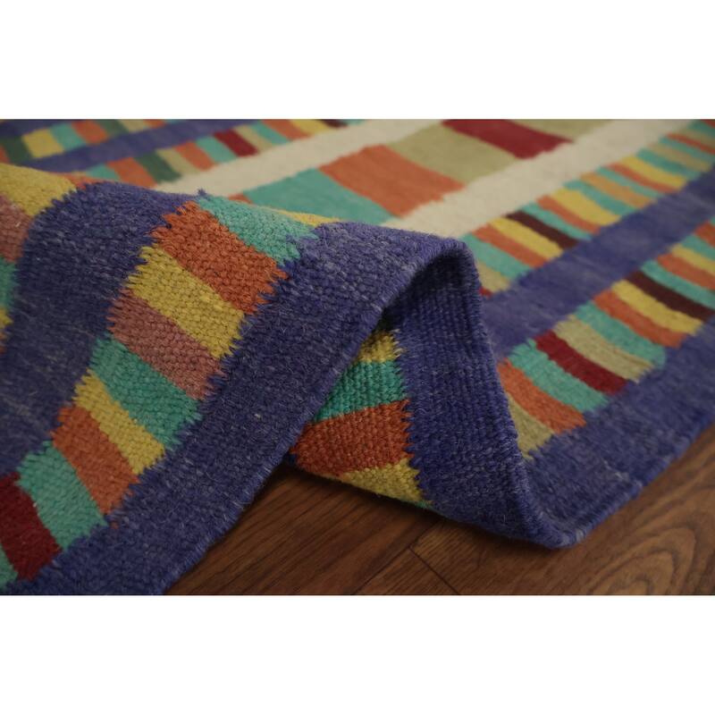 Hand Woven Oriental 100% Wool Carpet Southwestern Tribal Multi-Colored Kilim Area Rug - 9' 10'' X 6' 8''