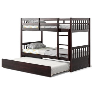 Costway Twin Over Twin Bunk Bed with Twin Trundle Solid Wood Frame - See Details