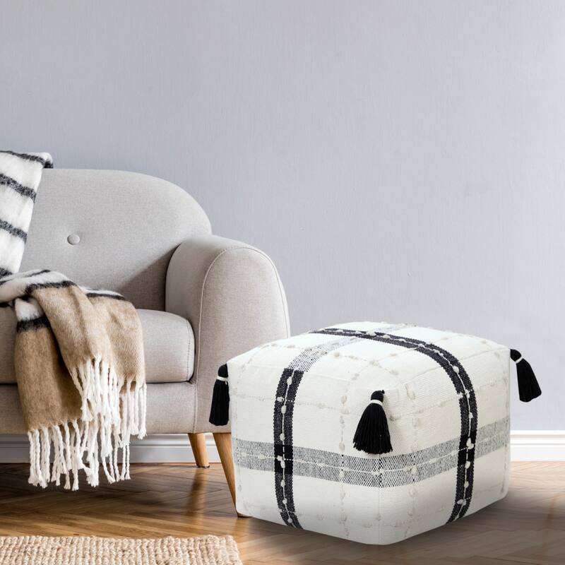HomeRoots 18" Black 100% Cotton Ottoman