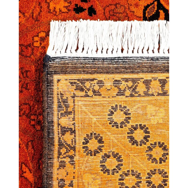 Overton Hand Knotted Wool Vintage Inspired Modern Contemporary Overdyed Orange Runner Rug - 3' 2" x 13' 2"