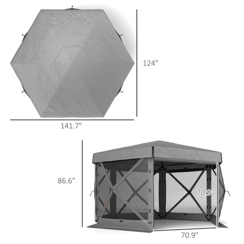 Dark Grey Oxford Fabric Fiberglass Canopy Tent 10-12 People - 70.9” L x 70.9” W x 86.6” H