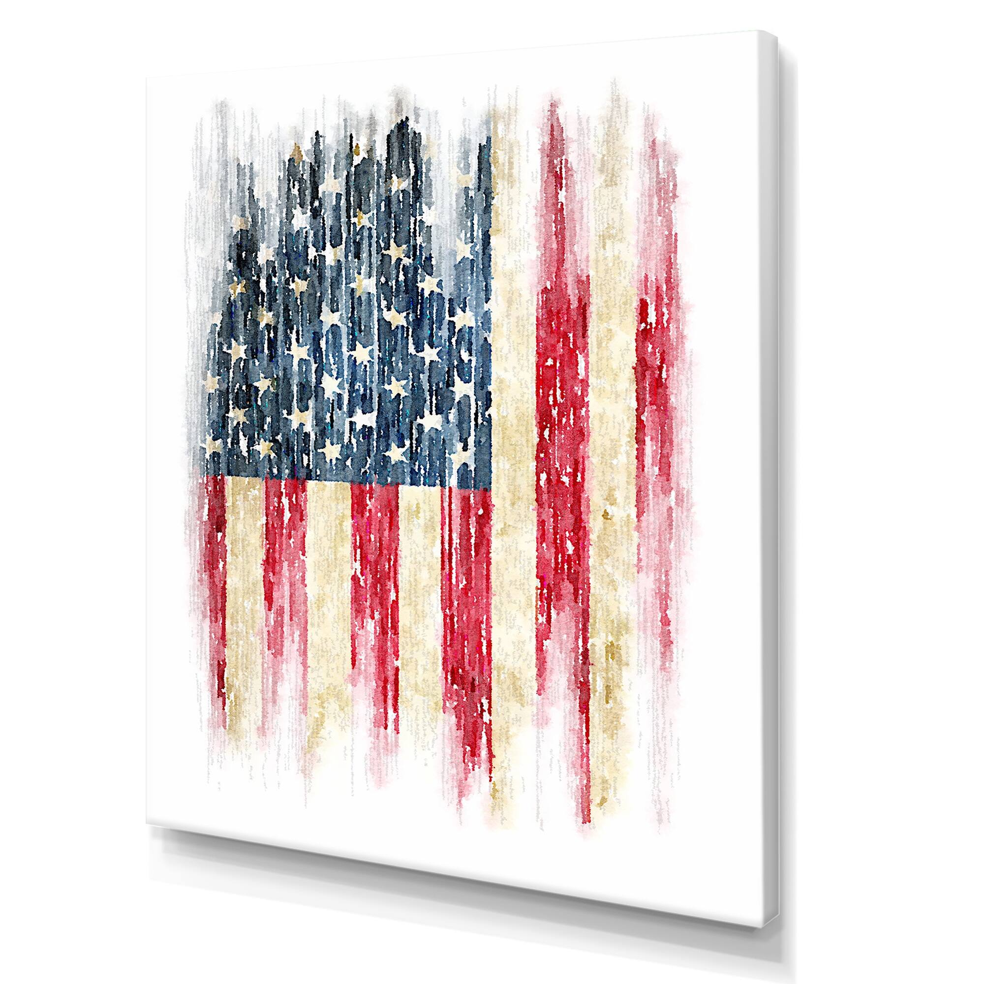 Designart "American Flag Grunge" Americana Canvas Wall Decor Bed Bath