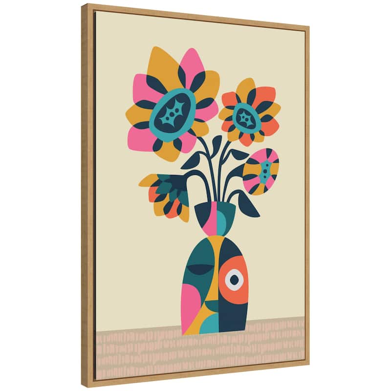 Kate and Laurel Sylvie Abstract Vintage Retro Sunflower Vase Framed Canvas by Rachel Lee - 23x33