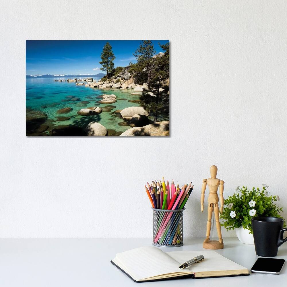 iCanvas "Rocks in a lake with mountain range in the background, Lake Tahoe, California, USA" by Panoramic Images Canvas Print