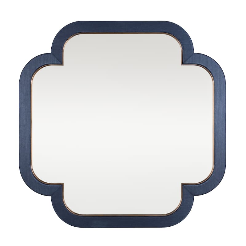 Varaluz Swiss Wall Mirror - 36"W x 36"H - Dark Blue Grasscloth/Weathered Brass