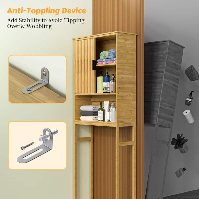 VEIKOUS Bamboo Over-The-Toilet Storage Cabinet with Upgraded Sliding Door