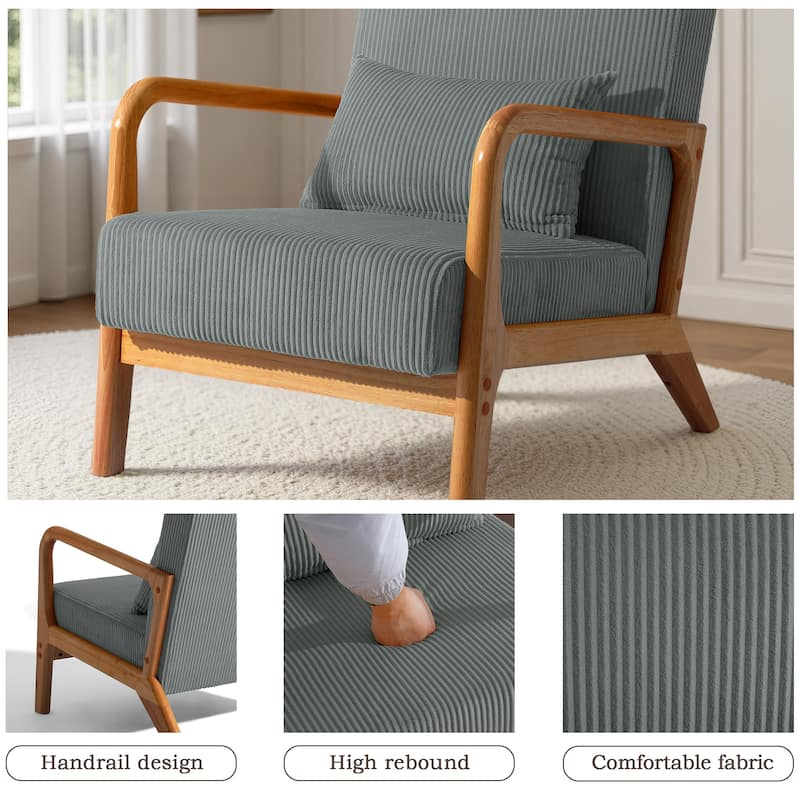 Uixe Mid Century Solid Wood Upholstered Corduroy Accent Chair