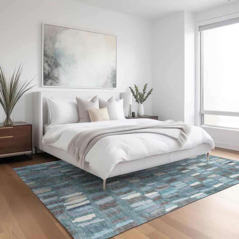 Machine Washable Indoor/ Outdoor Modern Mosaic Chantille Rug