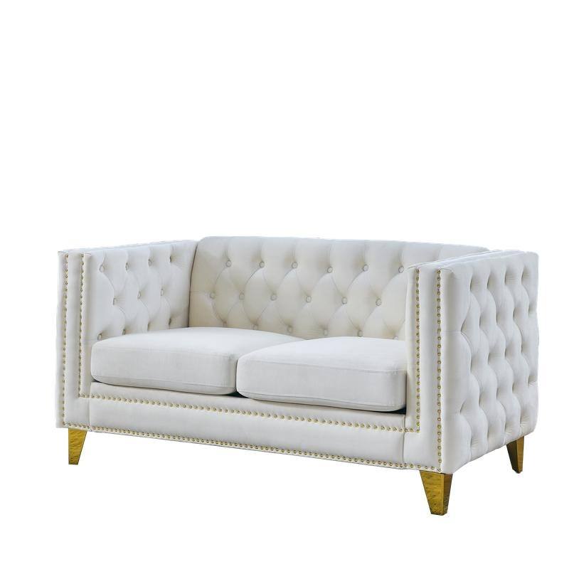 Luxury Velvet Upholstered Tufted Sofa with Arms,Living Room Couches with Metal Legs