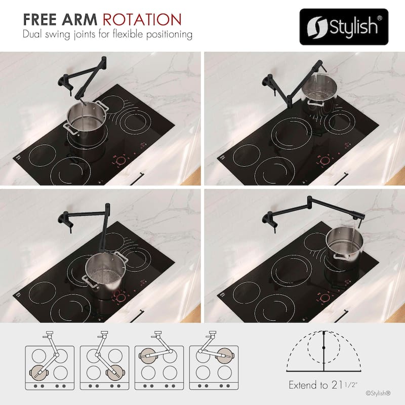 STYLISH Stainless Steel Wall Mount Pot Filler Folding Stretchable with Single Hole Two Handles