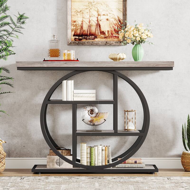 Console Table for Entryway, Industrial 4-Tier Sofa Table Behind Couch