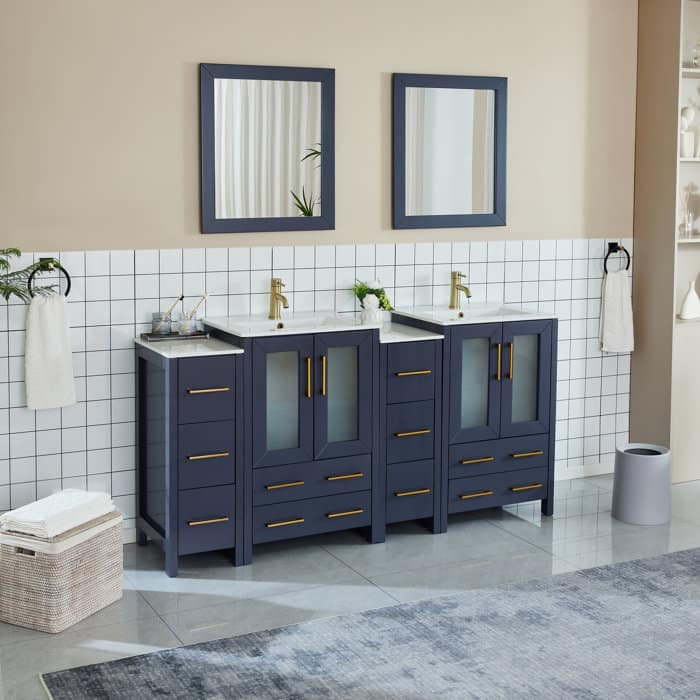 Vanity Art 72 in. Double Sink Bathroom Vanity with Top and Mirrors - 72 X 18.1 X 35.8