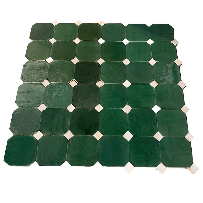 Contemporary Zellige Panels, 12x12x0.5, Green-White accents