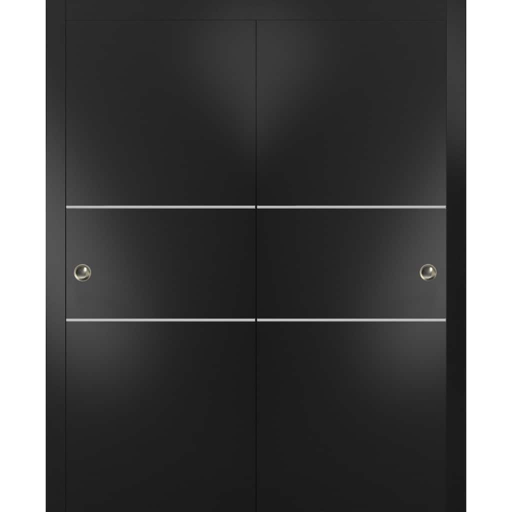 Bypass Doors 36 x 80 Planum 0110 Matte Black with Sturdy Rails