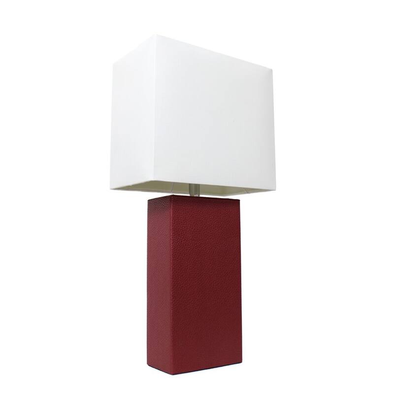 Leather Table Lamp with White Fabric Shade