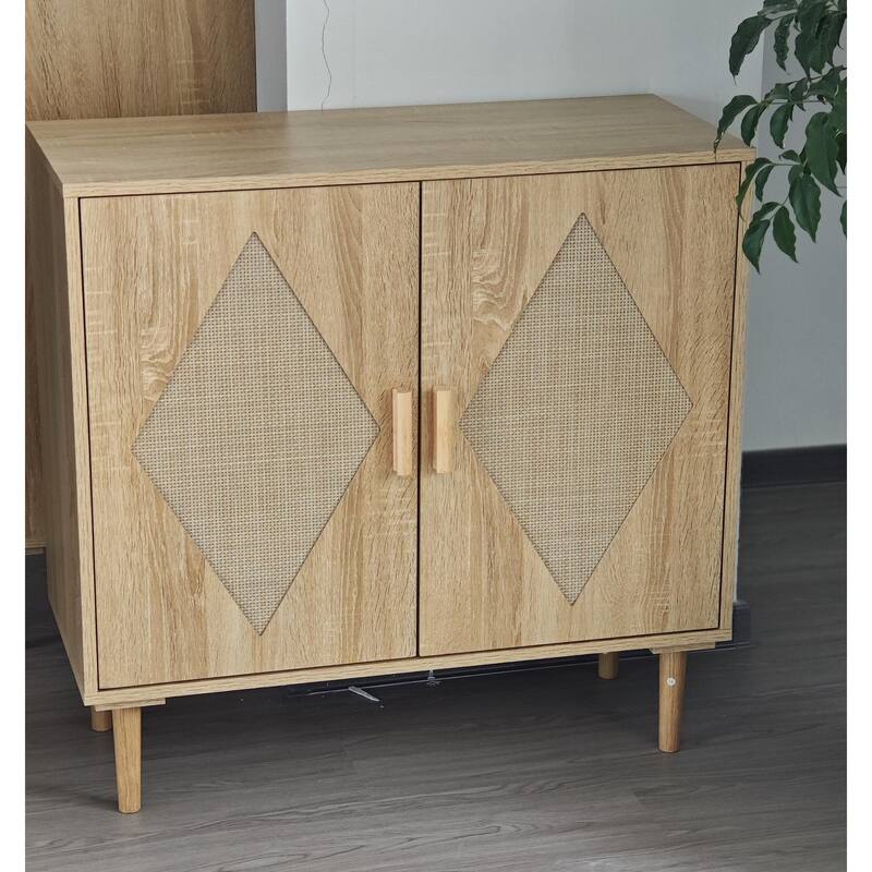 Buffet Cabinet with Storage, Storage Cabinet with 2 Rattan Decorated