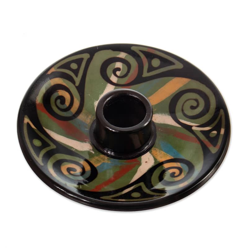 Novica Handmade Ancestral Swirls Ceramic Incense Holder