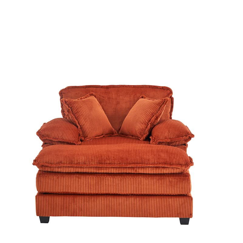 56.3 Inch Corduroy Single Deep Seat Sofa Chair With 2 Toss Pillows and a Ottoman