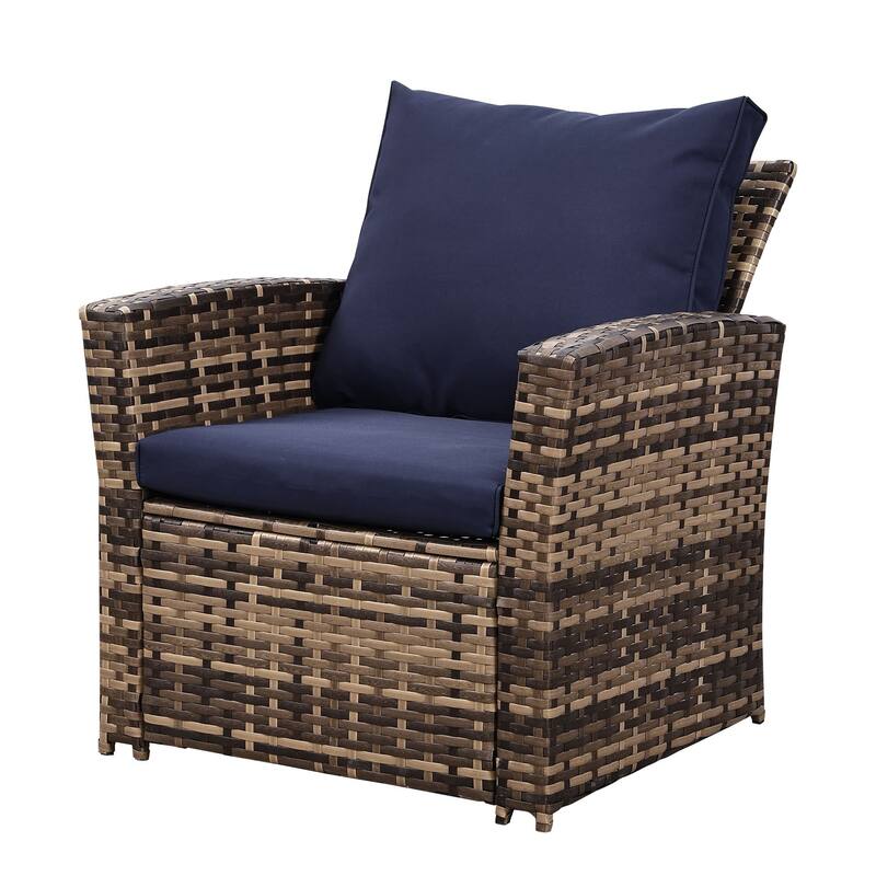 4-Piece Wicker Outdoor Sofa Set, 1 Loveseats, 2 Single Sofas, 1 Table