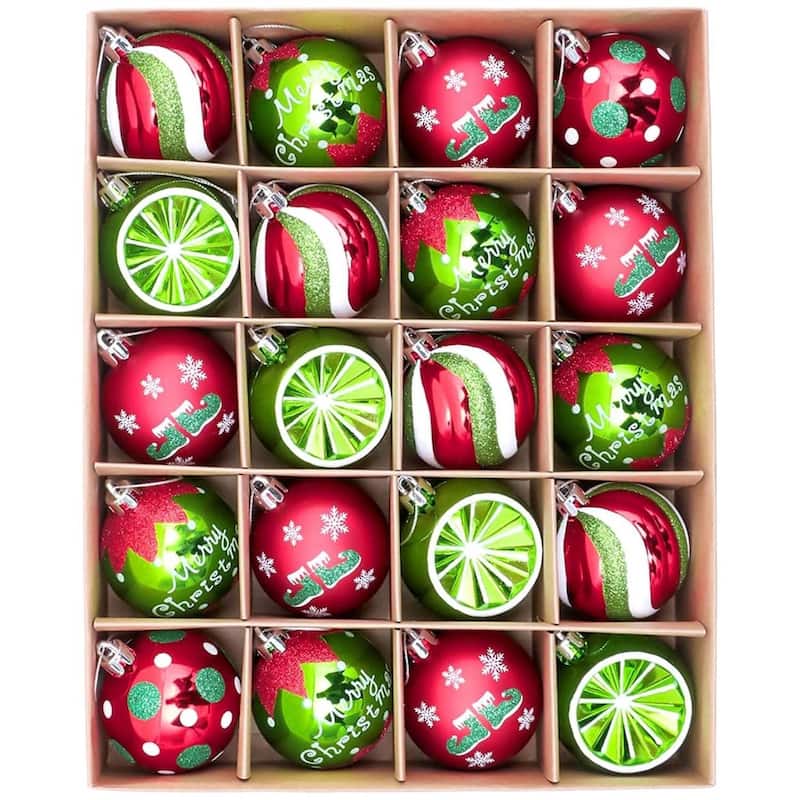 20PCS 2.36in Decorative Christmas Balls Ornaments for Xmas Tree Decor - N/A - Red