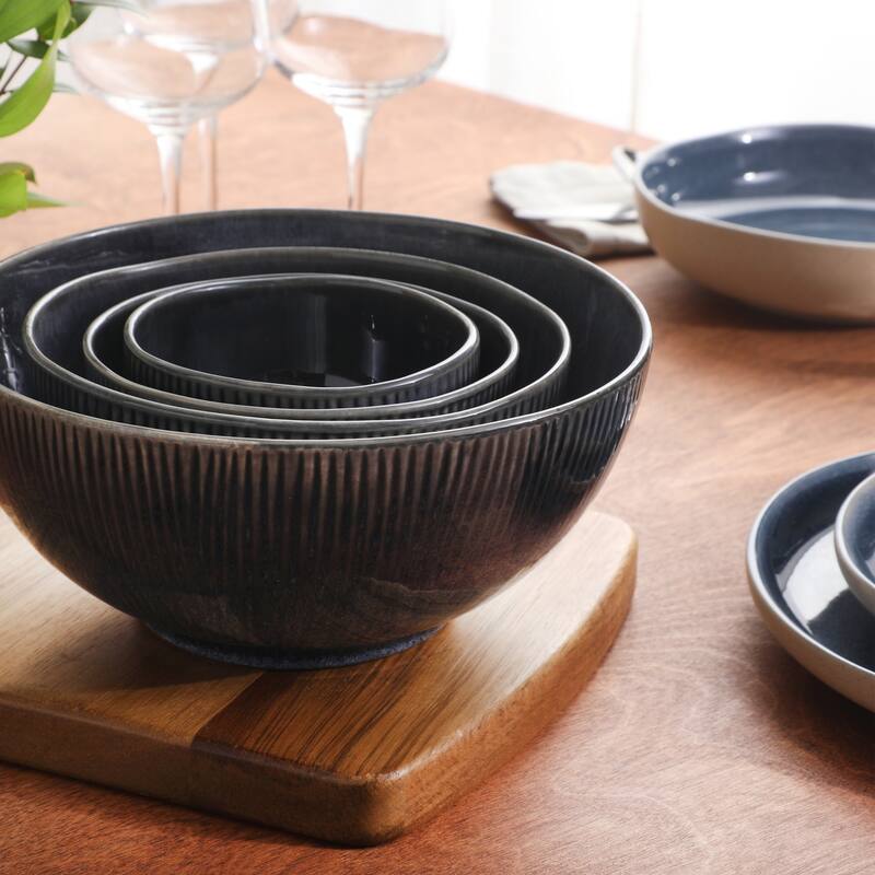 Gibson Elite Sandy Pines 4 Piece Nesting Bowl Set, 4", 5.5", 7" & 9" Round Stoneware Reactive Glaze Finish, Prep & Serving Bowls