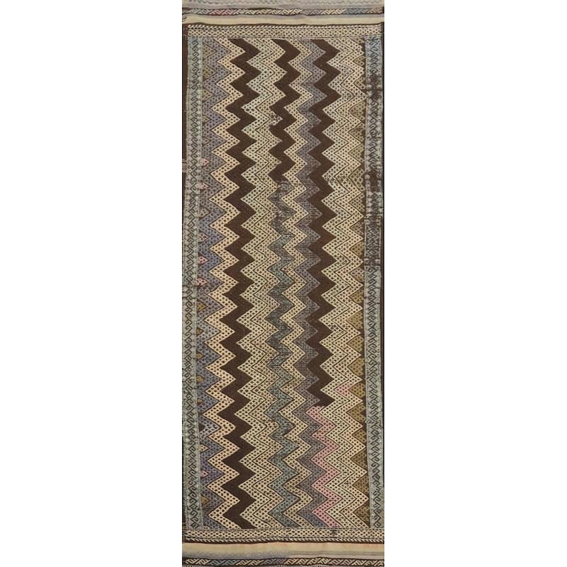 Hand Woven Oriental 100% Wool Carpet Southwestern Tribal Multi-Colored Kilim Runner Rug - 9' 5'' X 3' 0''