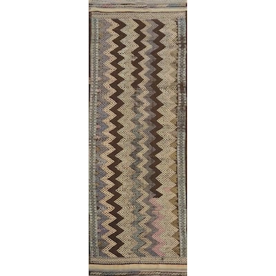 Hand Woven Oriental 100% Wool Carpet Southwestern Tribal Multi-Colored Kilim Runner Rug - 9' 5'' X 3' 0''