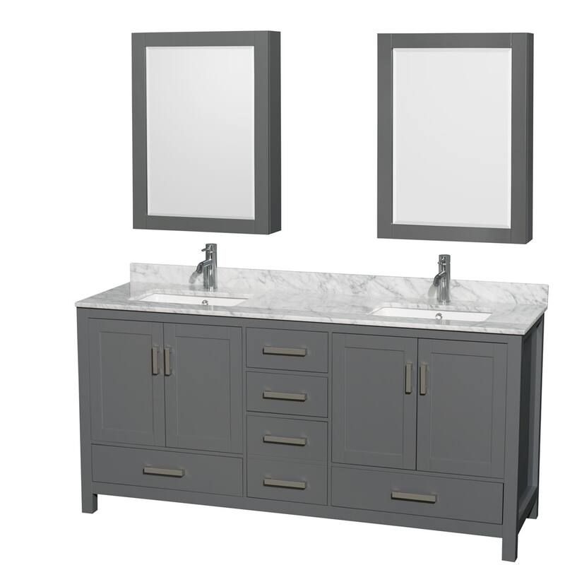 Wyndham Collection WCS141472DUNSMED Sheffield 72" Free Standing Double - Dark Gray / White Carrara Marble Top / Brushed - Steel Finish