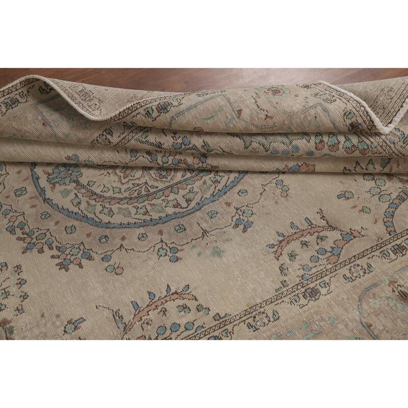 Medallion Tabriz Persian Area Rug Oriental Beige Handmade Wool Carpet - 6'9"x 9'7"