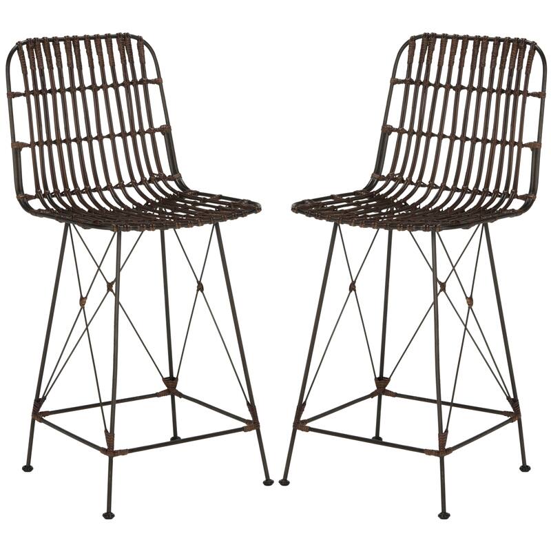 SAFAVIEH Shinako 37.5-inch Wicker Croco Brown Counter Stool (Set of 2) - 18.1" x 20.9" x 37.4" - 18Wx21Dx37H