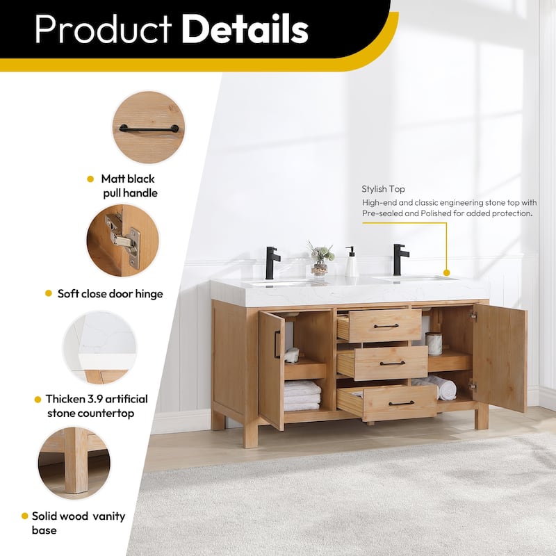Leon 60 in. Double Bathroom Vanity with Composite Stone Top