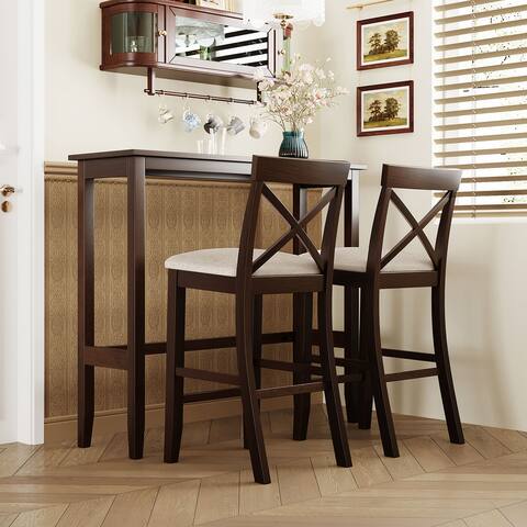 Rectangular Wood Bar Height Kitchen Breakfast Nook with 2 Chairs