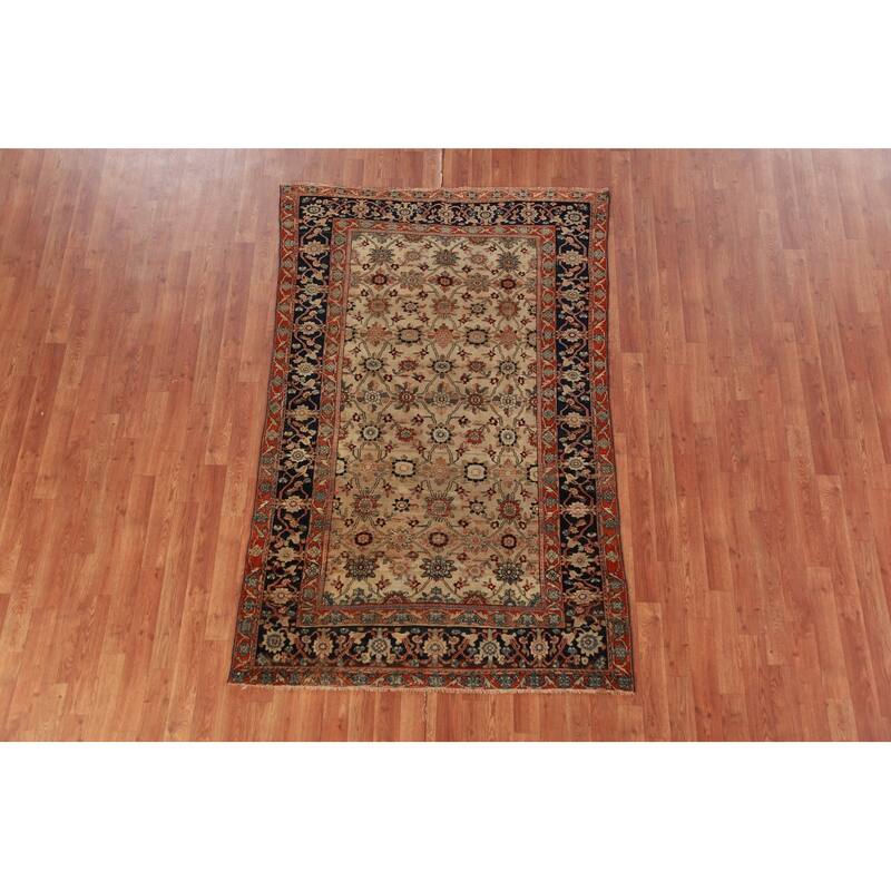 Pre-1900 Antique Vegetable Dye Sarouk Farahan Persian Handmade Carpet - 4'2"x 6'10"