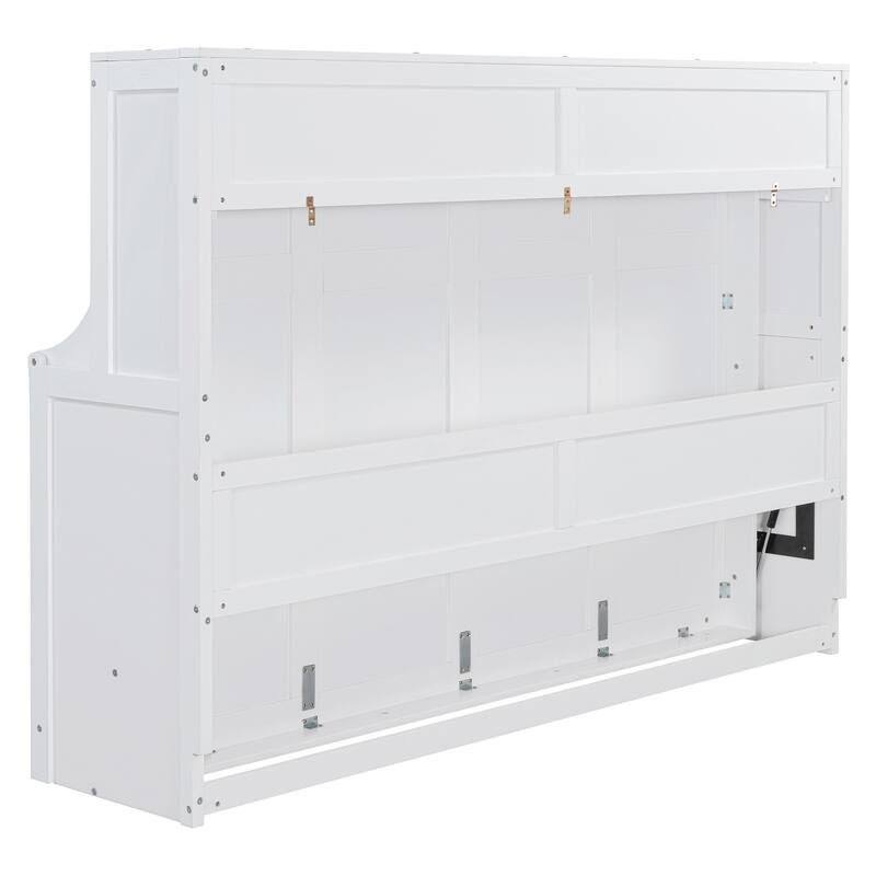 Full Size Murphy Bed with Hydraulic Lift Mechanism & Built-In Desk, Space-Saving Wall Bed