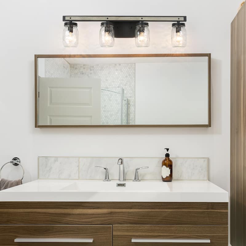 Kole Farmhouse 4-Light Linear Bathroom Vanity Lights Mason Jar Glass Wall Sconces