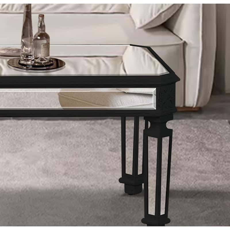 Vintage-Inspired Mirrored Coffee Table with Exquisite Carvings for Living and Office