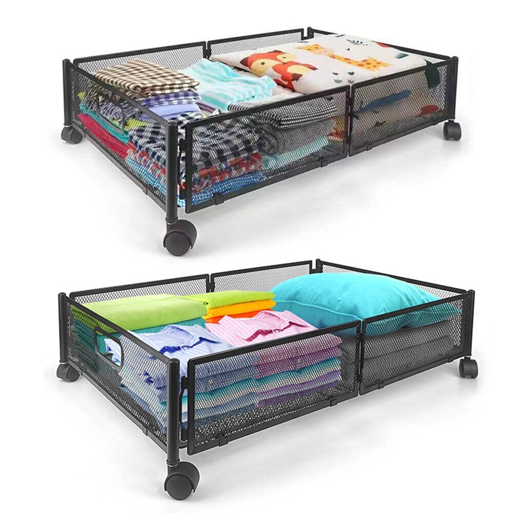 Under Bed Storage Containers With Wheels 2 Pack black white Bed
