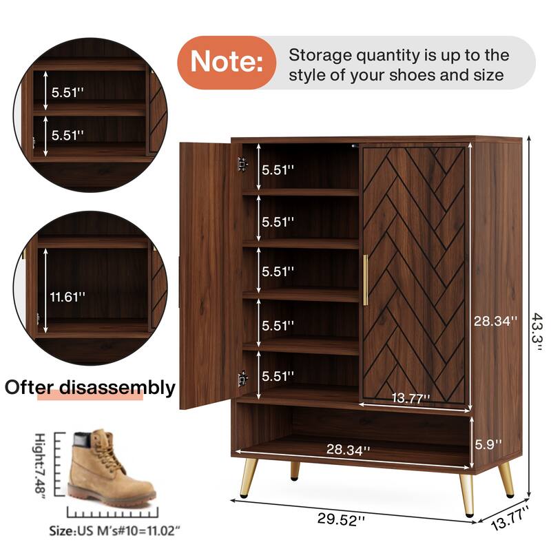 Wood and Metal 2-door Shoe Storage Cabinet with Adjustable Shelves for Entryway