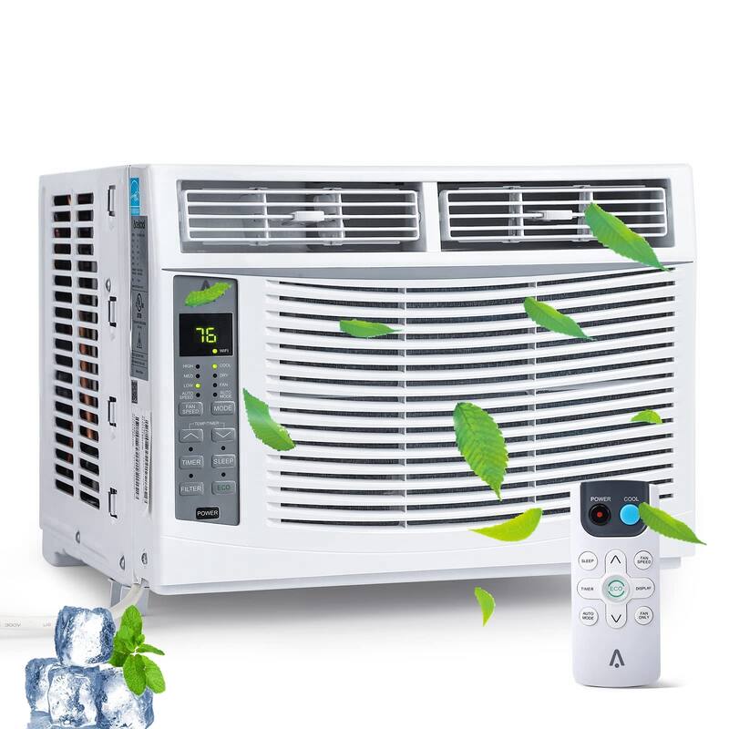 6000 BTU Window Air Conditioner, 115V/60Hz, Cooling Rooms up to 250 Sq. Ft, APP/Remote, ECO - White