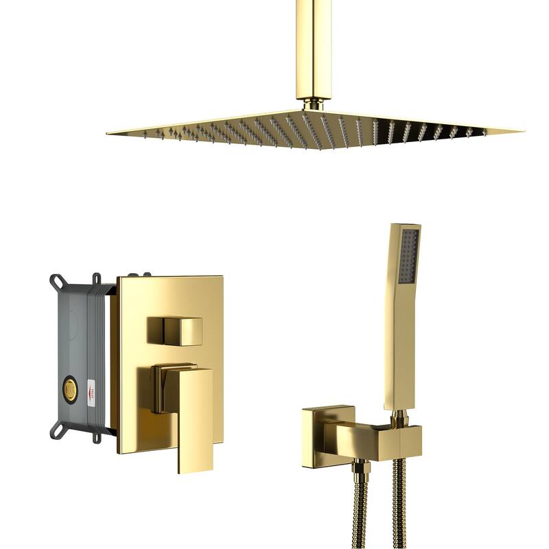 Ceiling-Mounted Square Shower System and Handheld Showerhead Set