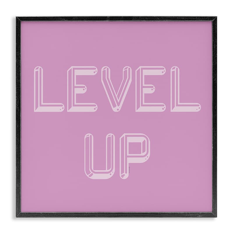 Stupell Level Up Purple & White Framed Giclee Art Design By Yass Naffas Designs - 12 x 12 - Black