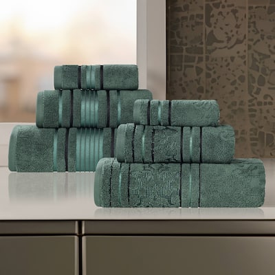 Superior Sadie Zero Twist Cotton Solid and Floral 6 Piece Towel Set