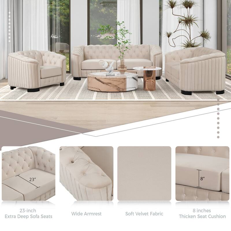 64.3" Velvet 2-Seat Sofa with Wood Frame & Ergonomic Backrest