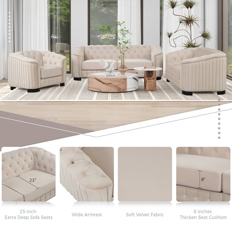 82.4" Sofa with Rubber Wood Legs,Velvet Upholstered Sofa Couch,Sofa with Thick Removable Seat Cushion, 3 Seater Sofa Couch