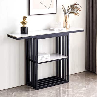 Modern Console Table, Metal Frame with Adjustable foot pads for Entrance, Corridor, Living room & Office.(Black)
