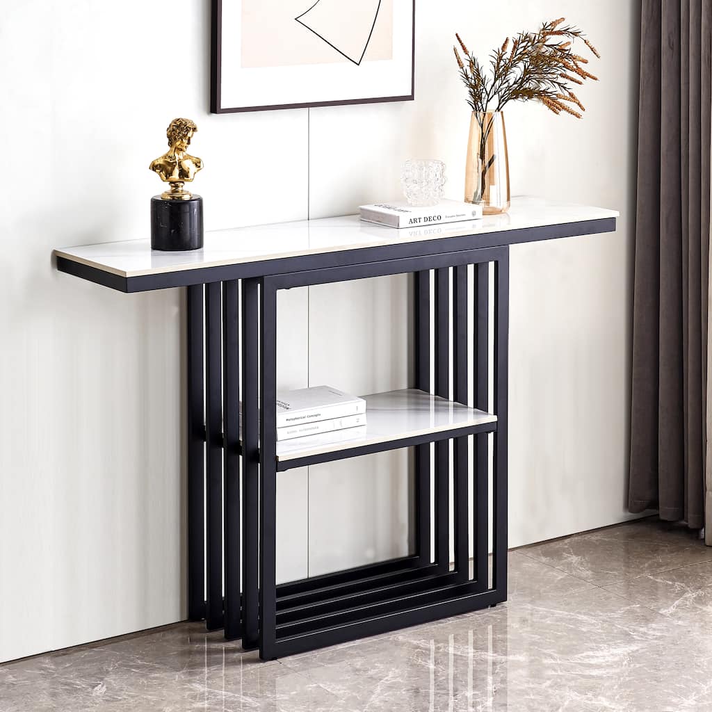 Modern Console Table, Metal Frame with Adjustable foot pads for Entrance, Corridor, Living room & Office.(Black)